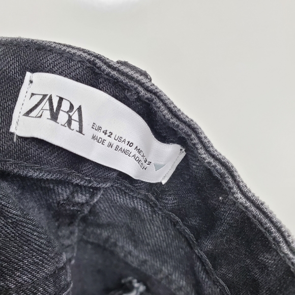ZARA Washed Black Raw Cut Hem High Rise Cotton Denim Shorts Size 10 Button Fly - Picture 7 of 8